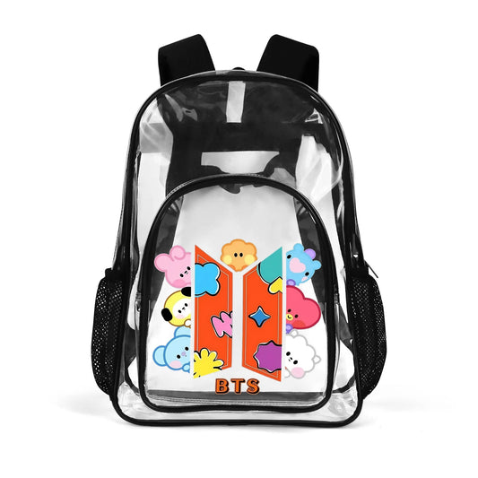BTS OT7 and Logo Clear Backpack 17 Inch PVC Transparent Bookbag