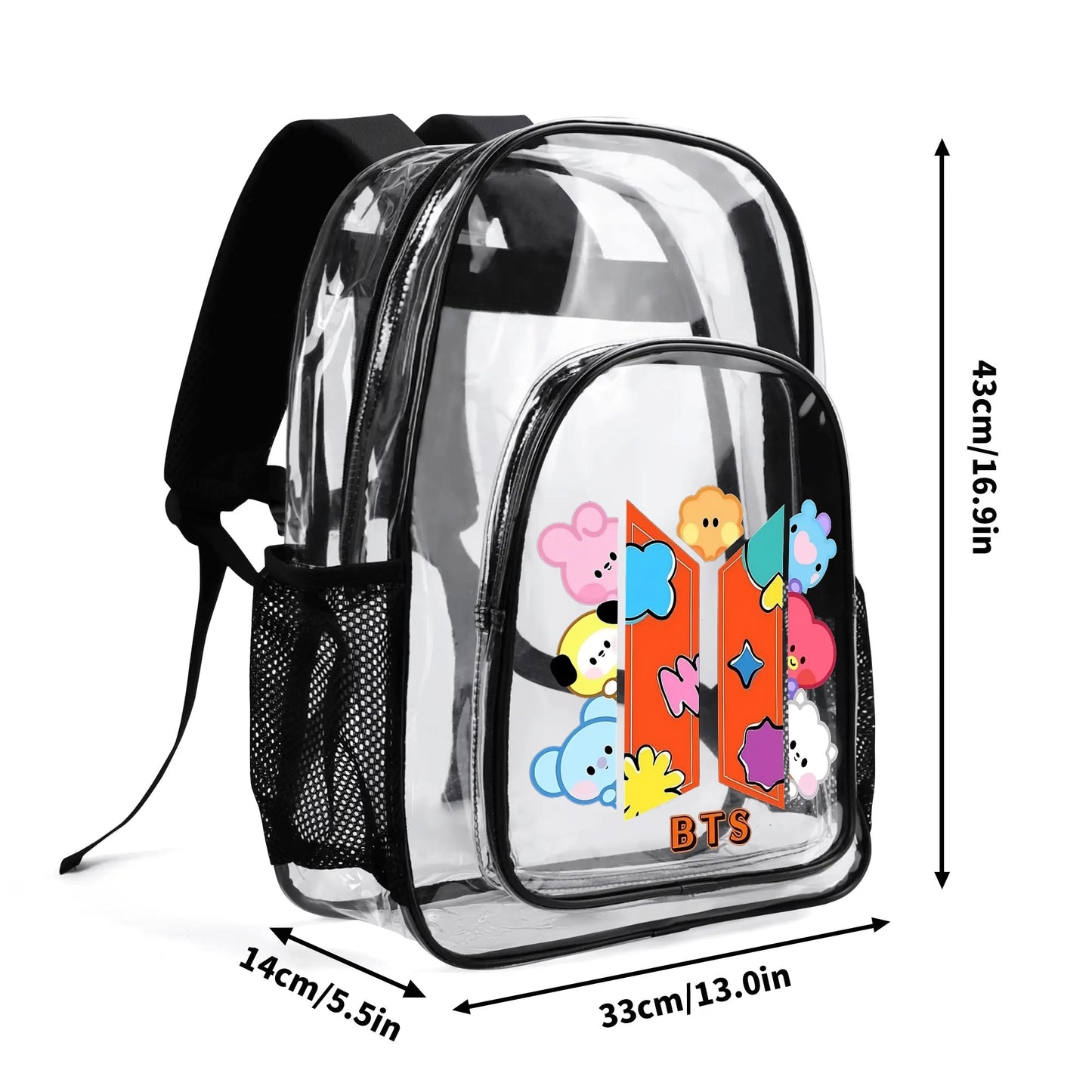 BTS OT7 and Logo Clear Backpack 17 Inch PVC Transparent Bookbag