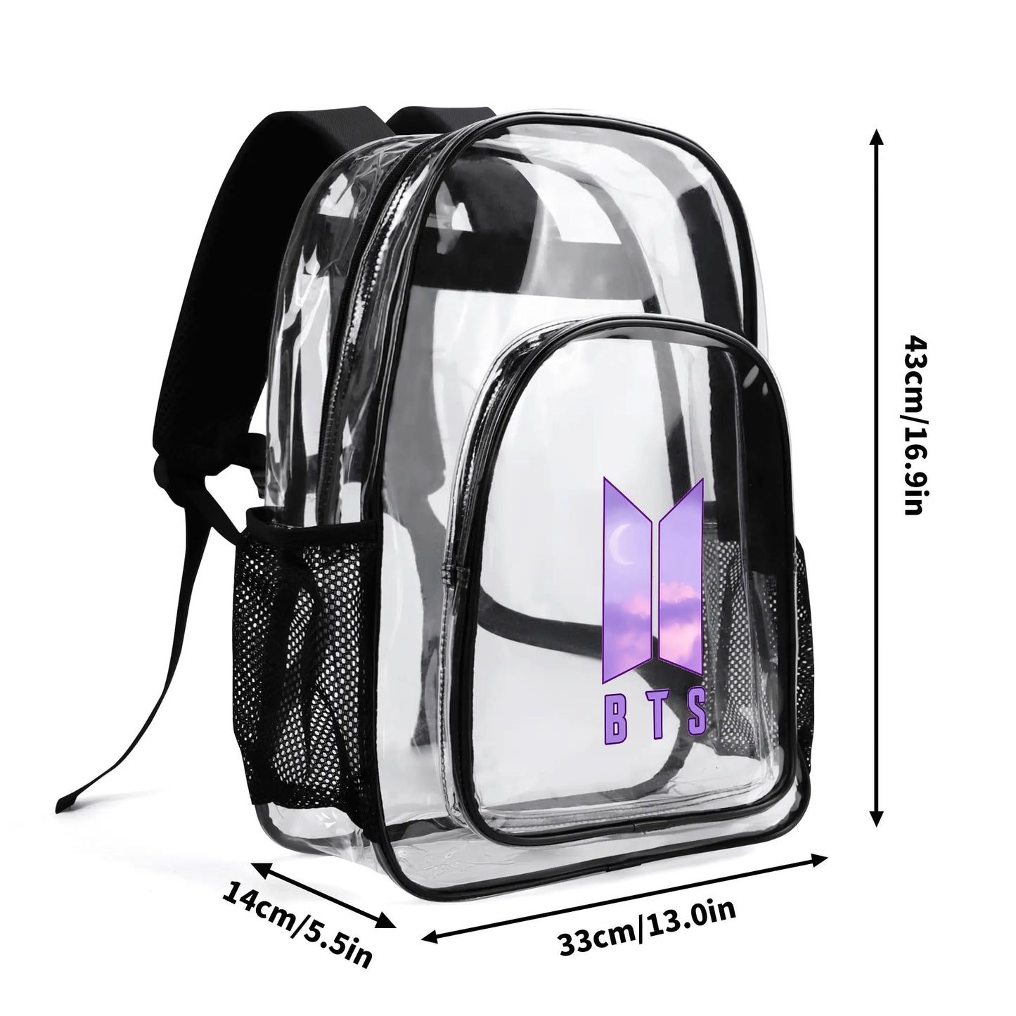 BTS Purple Logo Clear Backpack 17 Inch PVC Transparent Bookbag