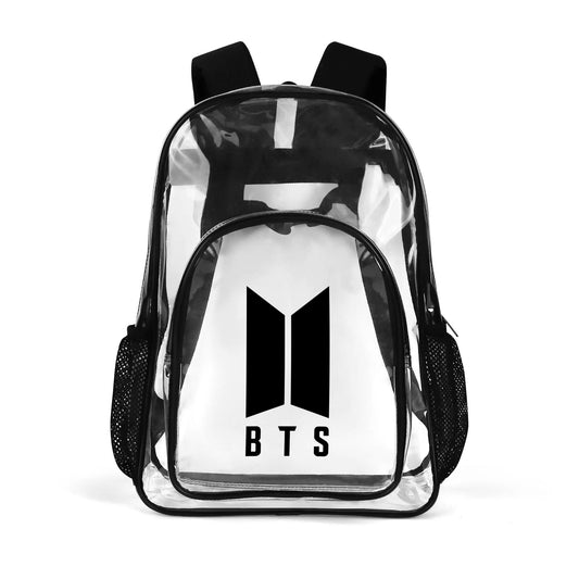 BTS Black Logo Clear Backpack 17 Inch PVC Transparent Bookbag