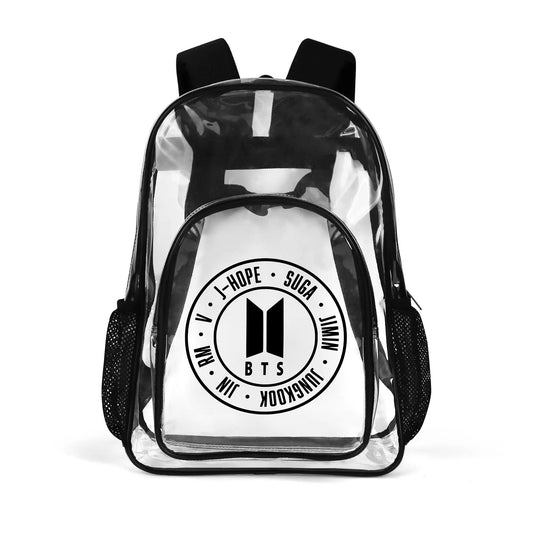 BTS Logo & OT7 Names Clear Backpack 17 Inch PVC Transparent Bookbag