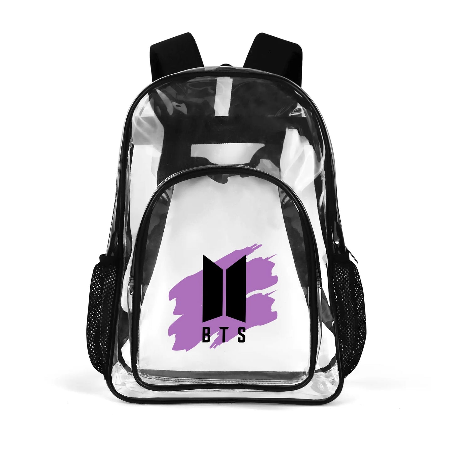 BTS Logo with Purple Clear Backpack 17 Inch PVC Transparent Bookbag