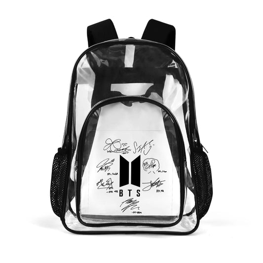 BTS OT7 Logo & Signatures Clear Backpack 17 Inch PVC Transparent Bookbag