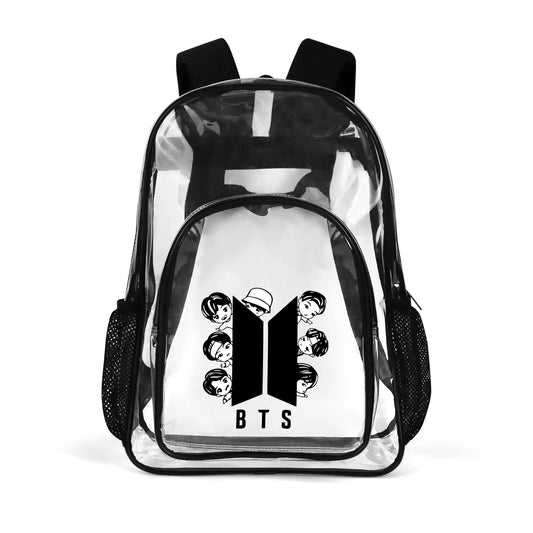 BTS BT21 Logo Series Clear Backpack -  clear transparent see through bag bookbag carryall totes - Great for concerts, school, every day!