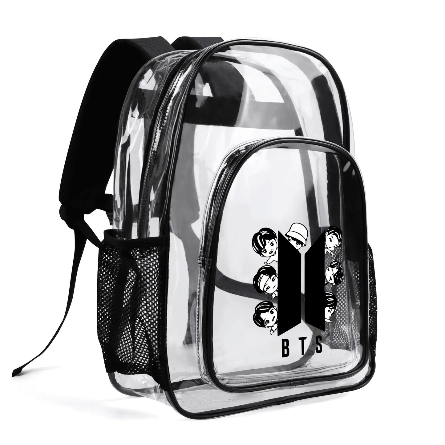 BTS BT21 Logo Series Clear Backpack -  clear transparent see through bag bookbag carryall totes - Great for concerts, school, every day!