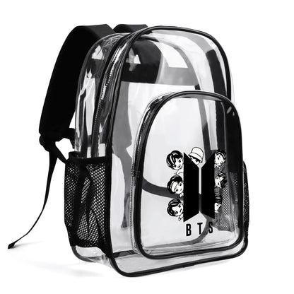 BTS BT21 Logo Series Clear Backpack -  clear transparent see through bag bookbag carryall totes - Great for concerts, school, every day!