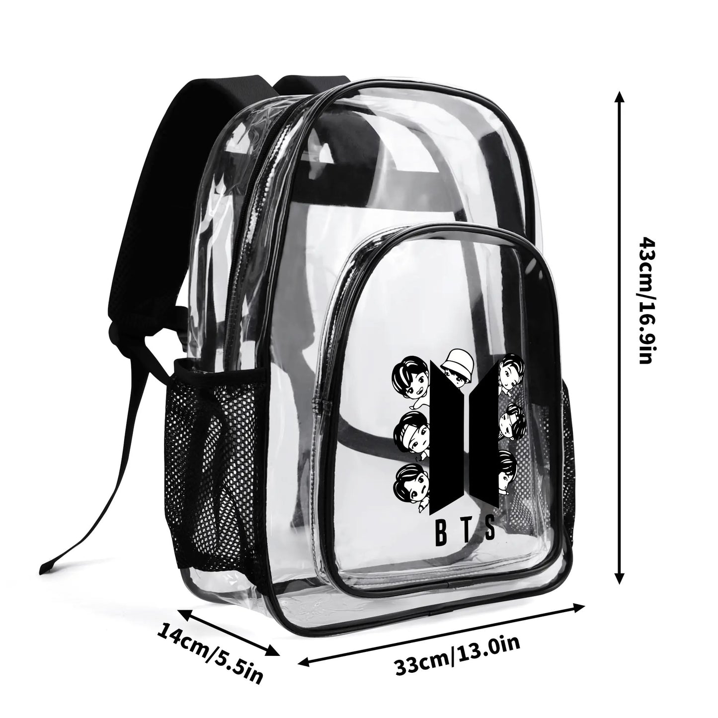 BTS BT21 Logo Series Clear Backpack -  clear transparent see through bag bookbag carryall totes - Great for concerts, school, every day!