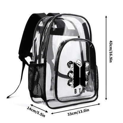 BTS BT21 Logo Series Clear Backpack -  clear transparent see through bag bookbag carryall totes - Great for concerts, school, every day!