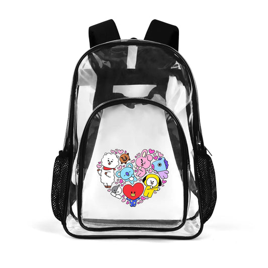 BTS BT21 in a Heart Clear Backpack 17 Inch PVC Transparent Bookbag