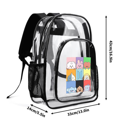 BTS BT21 Squares Clear Backpack 17 Inch PVC Transparent Bookbag