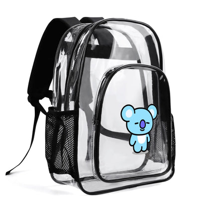 BTS BT21 Koya Clear Backpack 17 Inch PVC Transparent Bookbag
