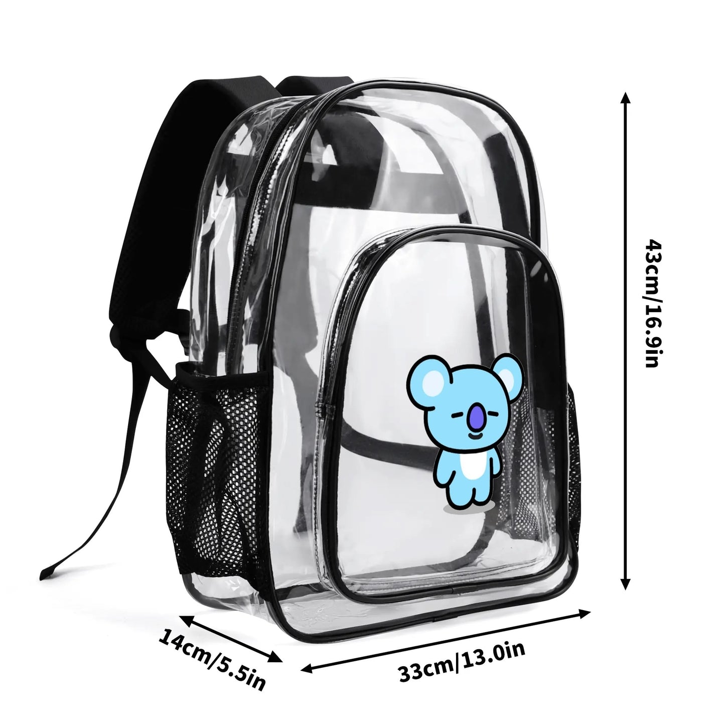 BTS BT21 Koya Clear Backpack 17 Inch PVC Transparent Bookbag
