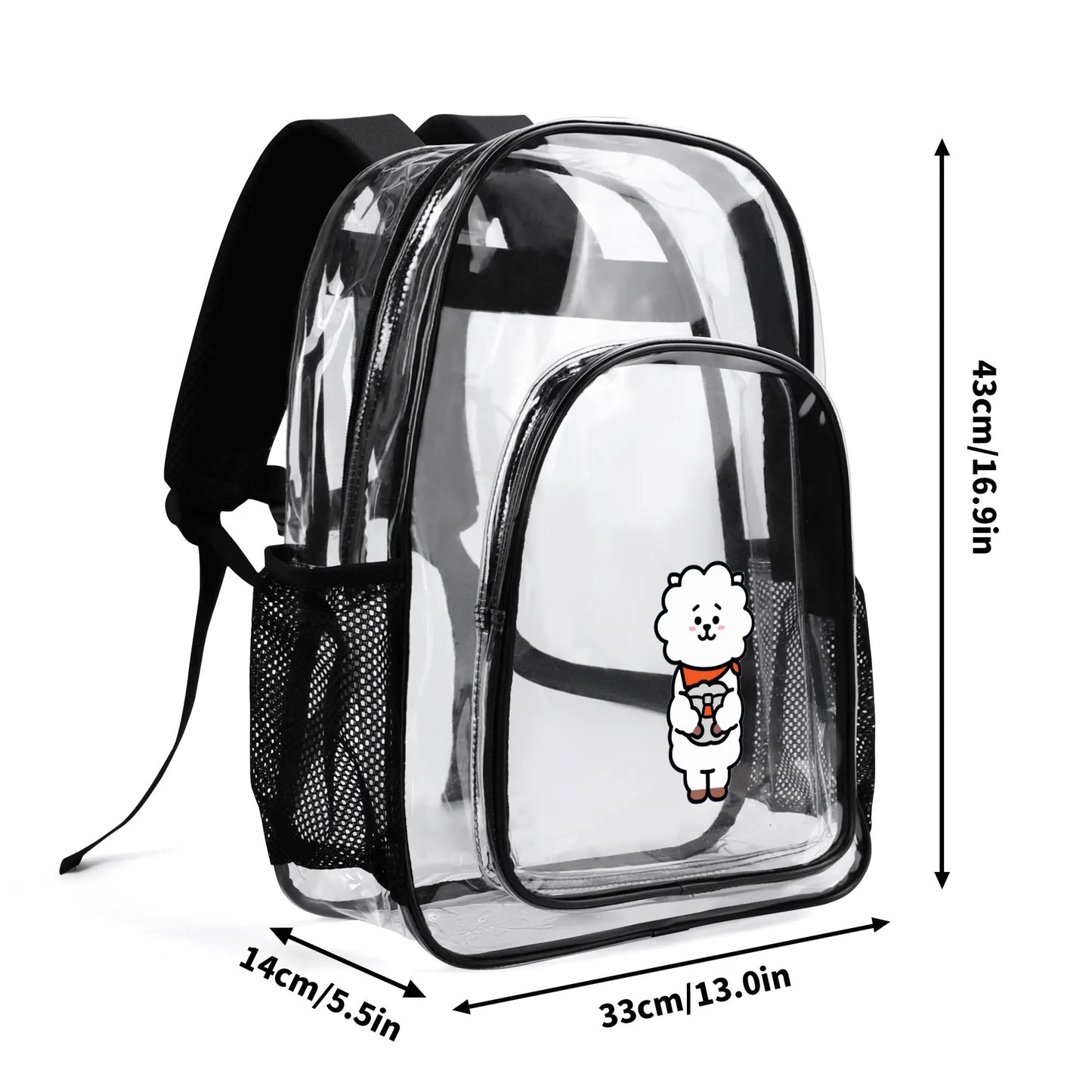 BTS BT21 RJ  Clear Backpack 17 Inch PVC Transparent Bookbag