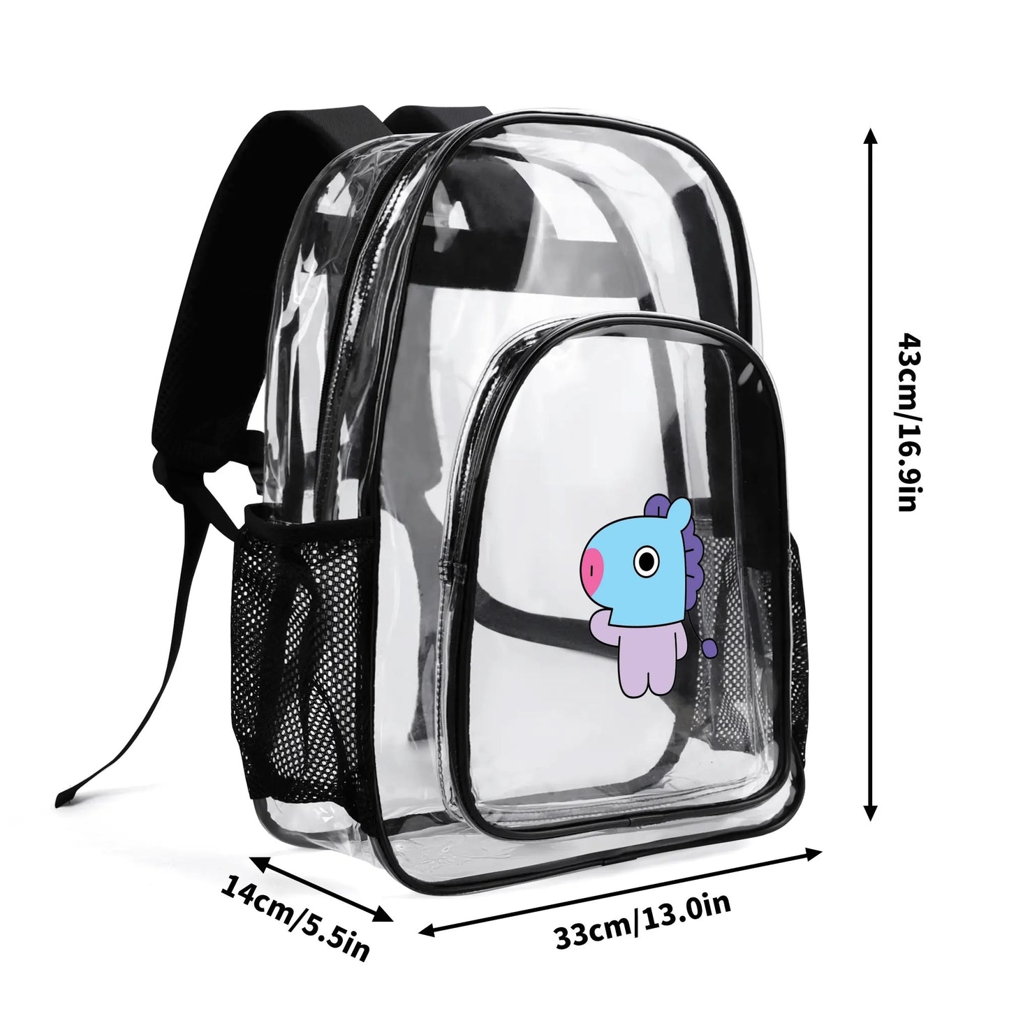 BTS BT21 Mang Clear Backpack 17 Inch PVC Transparent Bookbag