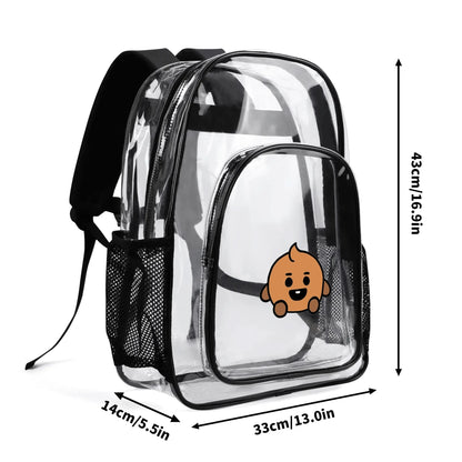 BTS BT21 Shooky Clear Backpack 17 Inch PVC Transparent Bookbag