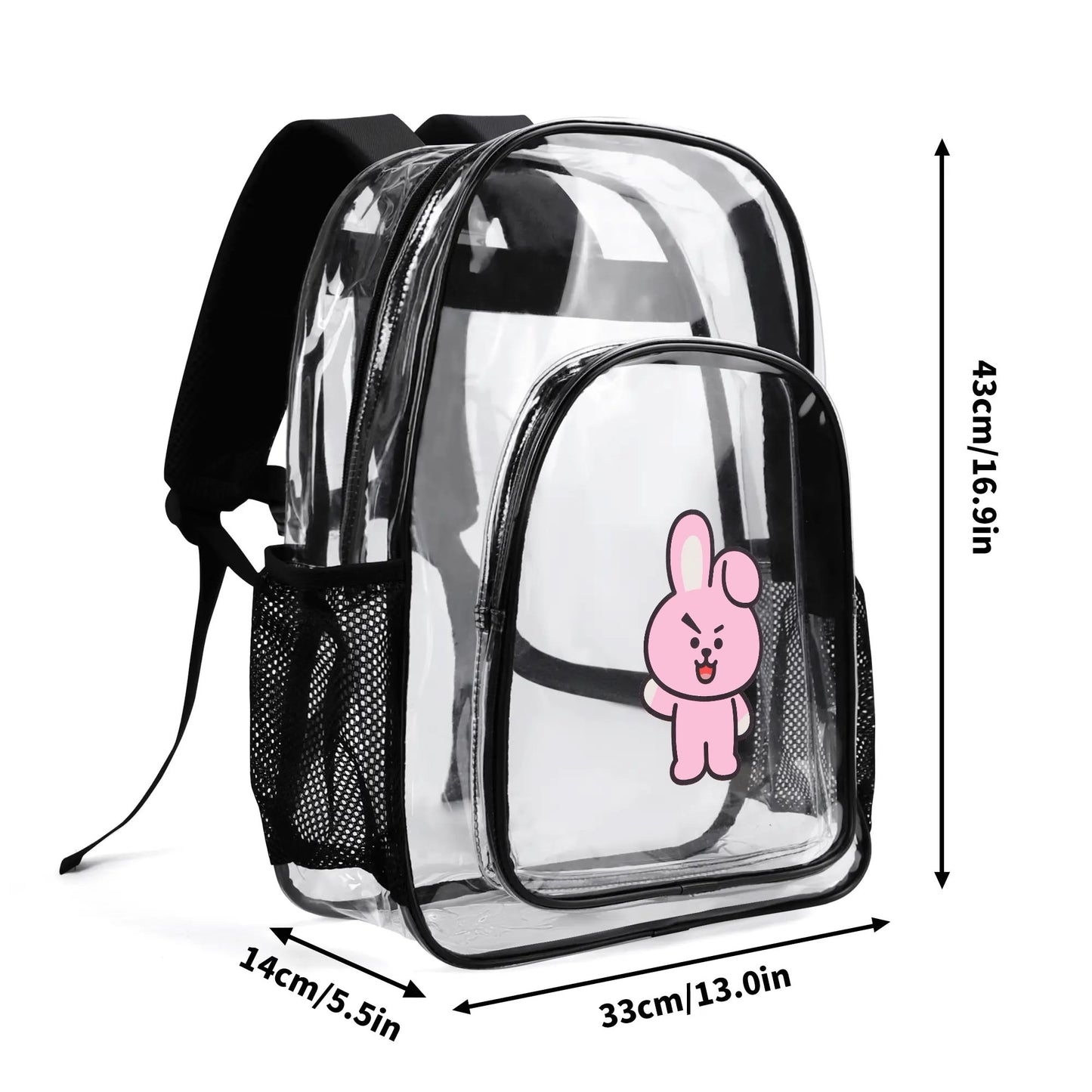BTS BT21 Cooky Clear Backpack 17 Inch PVC Transparent Bookbag