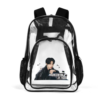 BTS RunSeokJin Jin Concert Tour Backpack - Double layer 17 Inch Clear Bag PVC See Through Transparent School Backpack