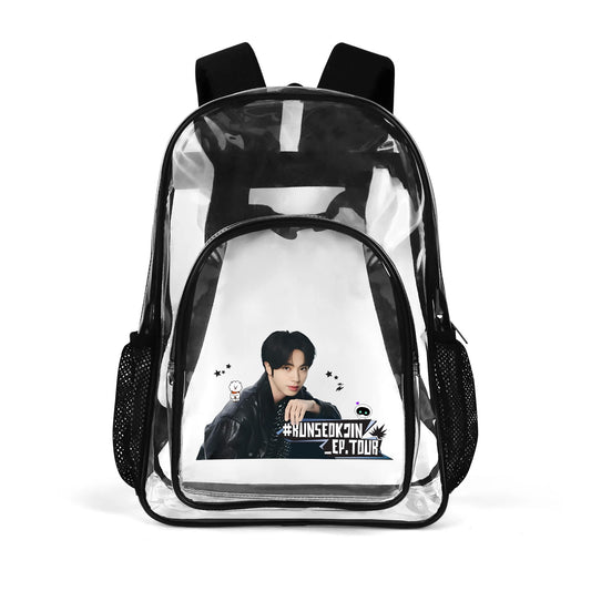 BTS RunSeokJin Jin Concert Tour Backpack - Double layer 17 Inch Clear Bag PVC See Through Transparent School Backpack