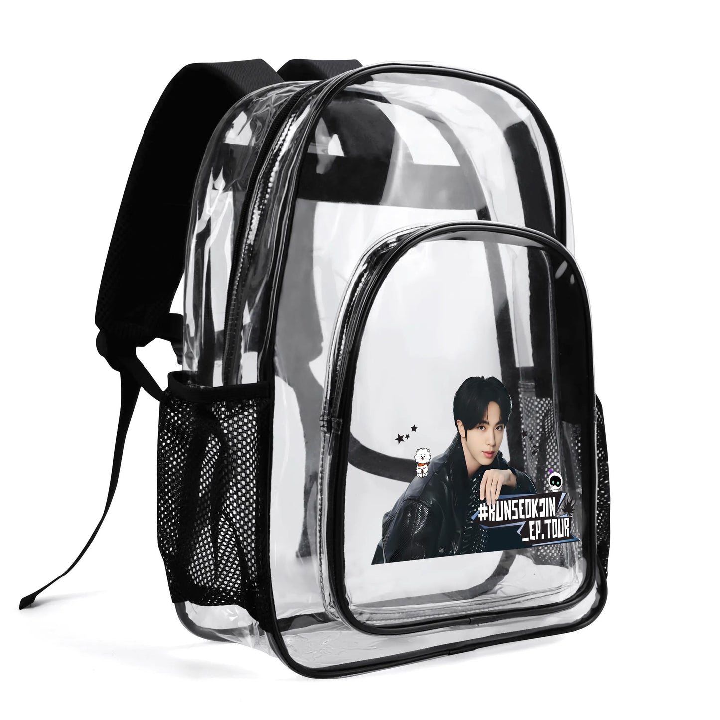 BTS RunSeokJin Jin Concert Tour Backpack - Double layer 17 Inch Clear Bag PVC See Through Transparent School Backpack