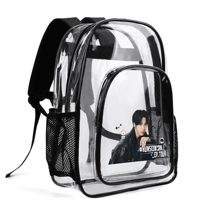 BTS RunSeokJin Jin Concert Tour Backpack - Double layer 17 Inch Clear Bag PVC See Through Transparent School Backpack