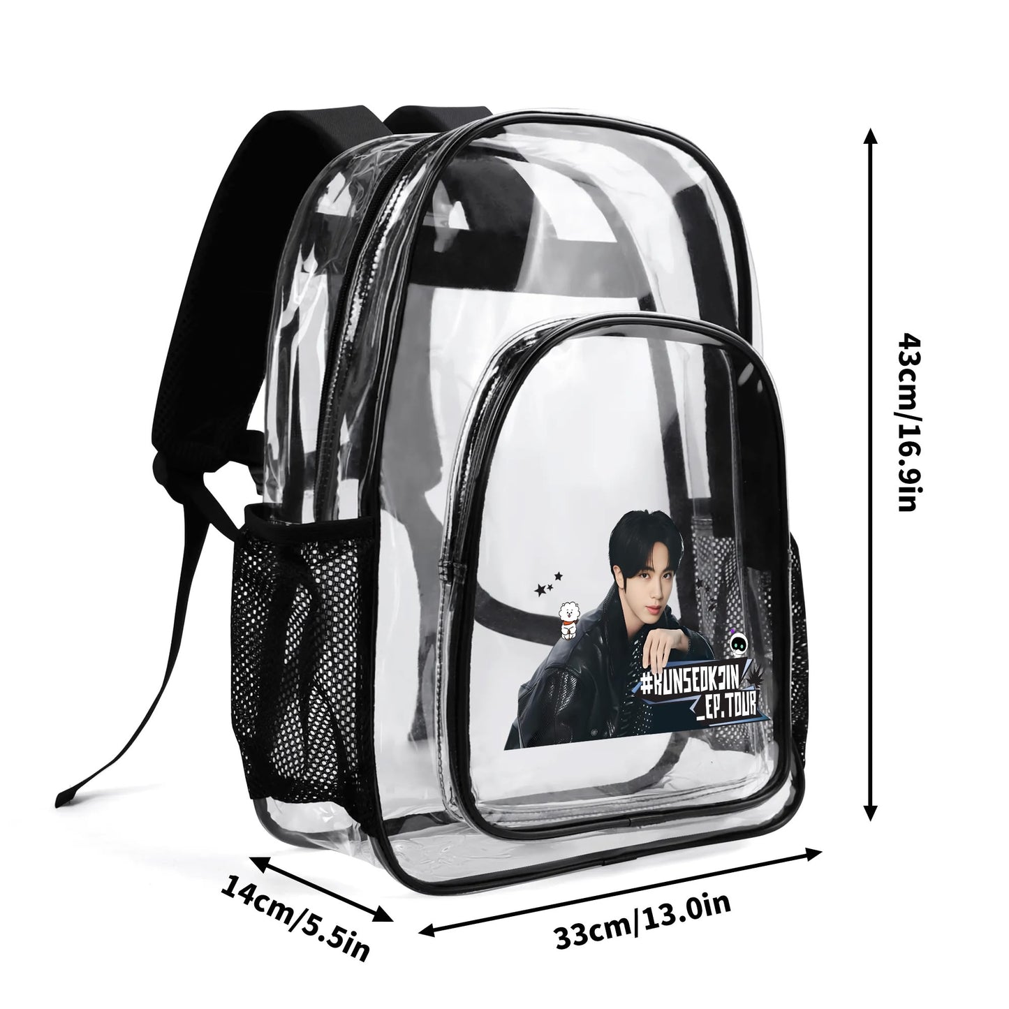 BTS RunSeokJin Jin Concert Tour Backpack - Double layer 17 Inch Clear Bag PVC See Through Transparent School Backpack