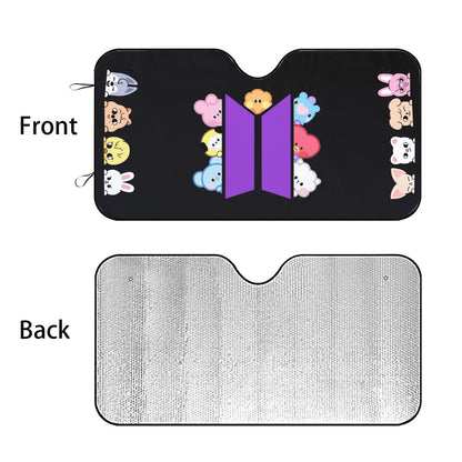 BTS BT21 & Stray Kids Duo Combo Custom Car Sun Shade -  Windshield Cover - Sun Cover -  Gift for kpop Fan