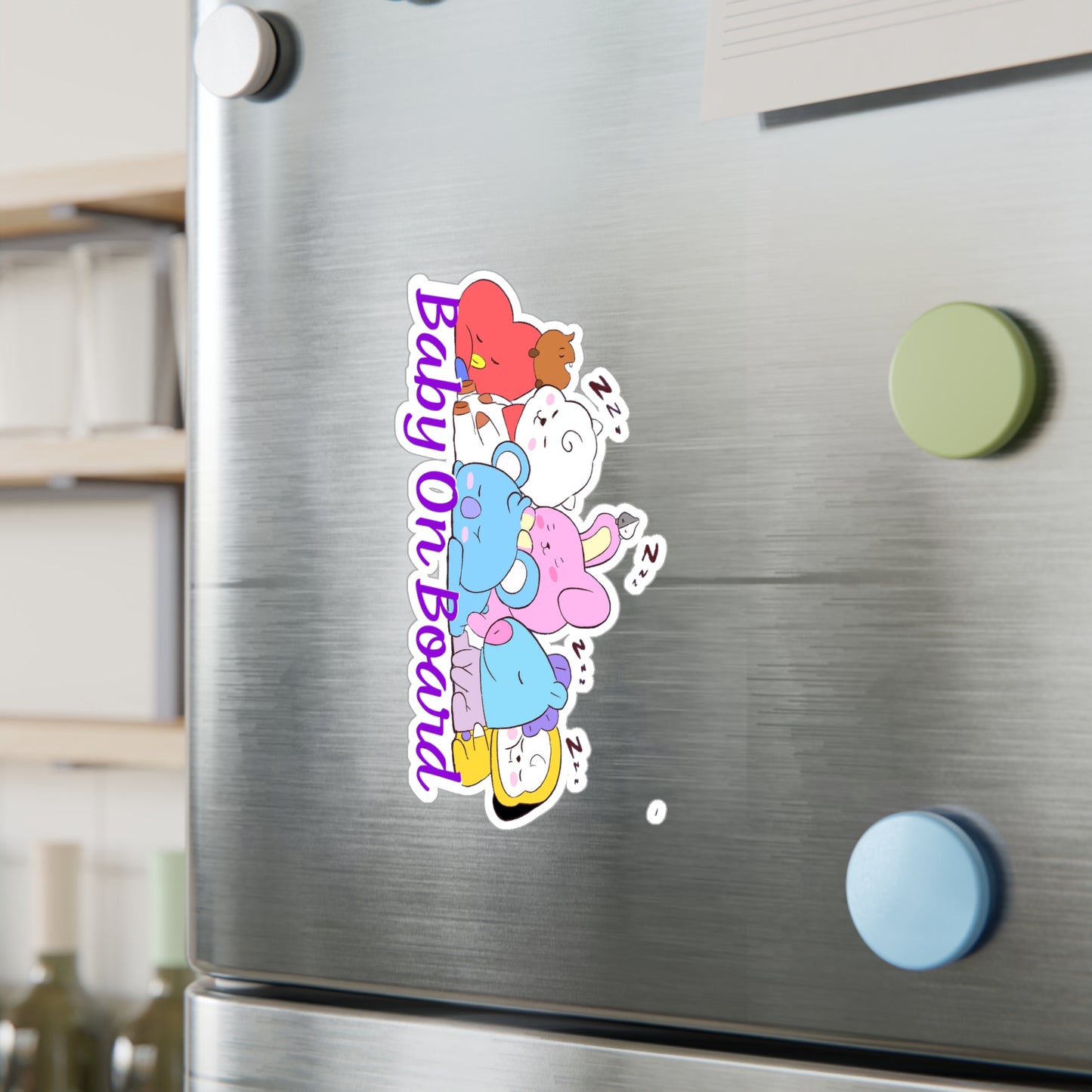 BTS BT21 Sleeping Babies - Baby On Board Vinyl Decals, Fun Stickers - Water, UV and Scratch Resistant!
