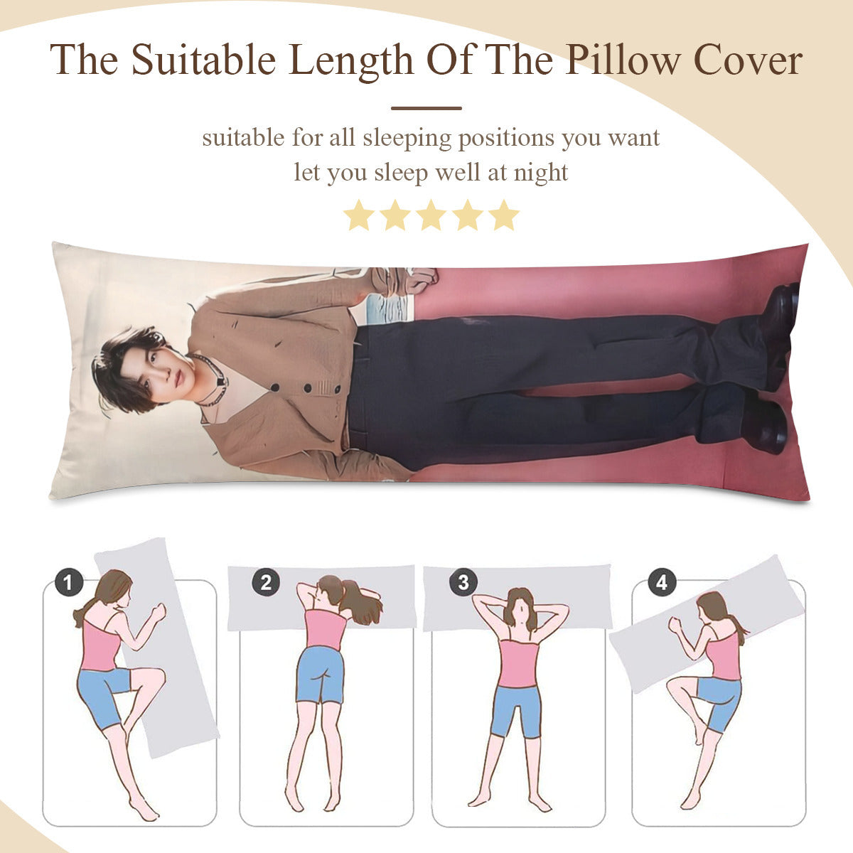 BTS Suga in Celine Fashion  Full Body Pillow Case - Double Sided Full Body Pillowcases - 3 sizes! Long Pillow Cover Double-Sided Design (Multiple Sizes)