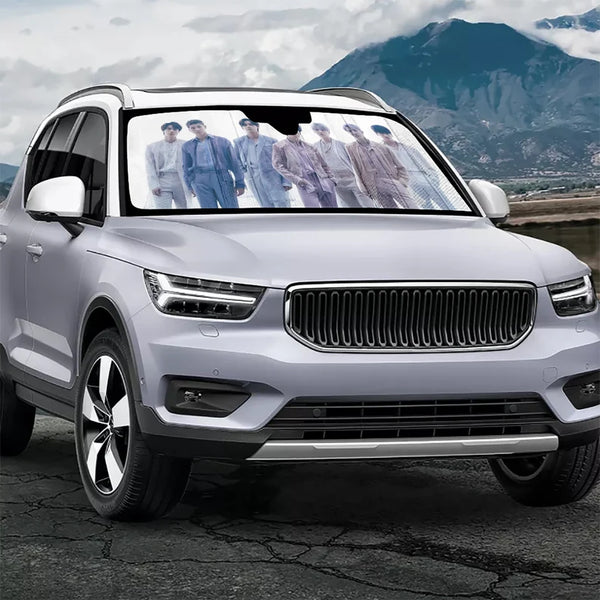 BTS Car Sun Shade - BTS OT7 BT21 Car Sun Shade - Ships Immediately!  Large Size - 63.0"x36.0"