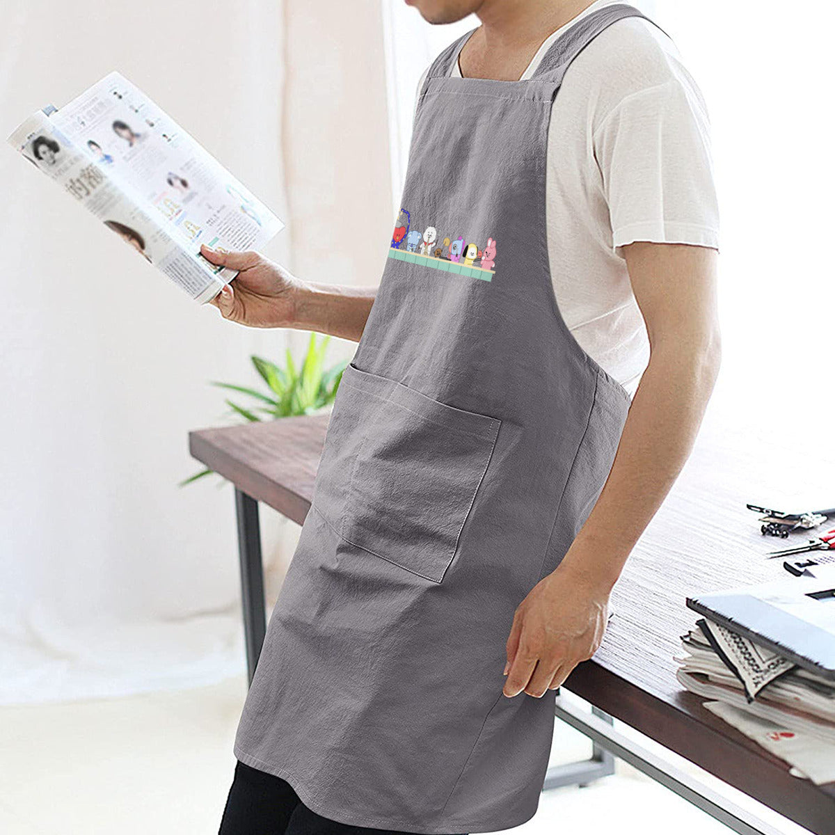 BTS BT21 Adult's Apron - Korean literary style - 2 colors! Cotton Linen - Great for up & coming chefs!