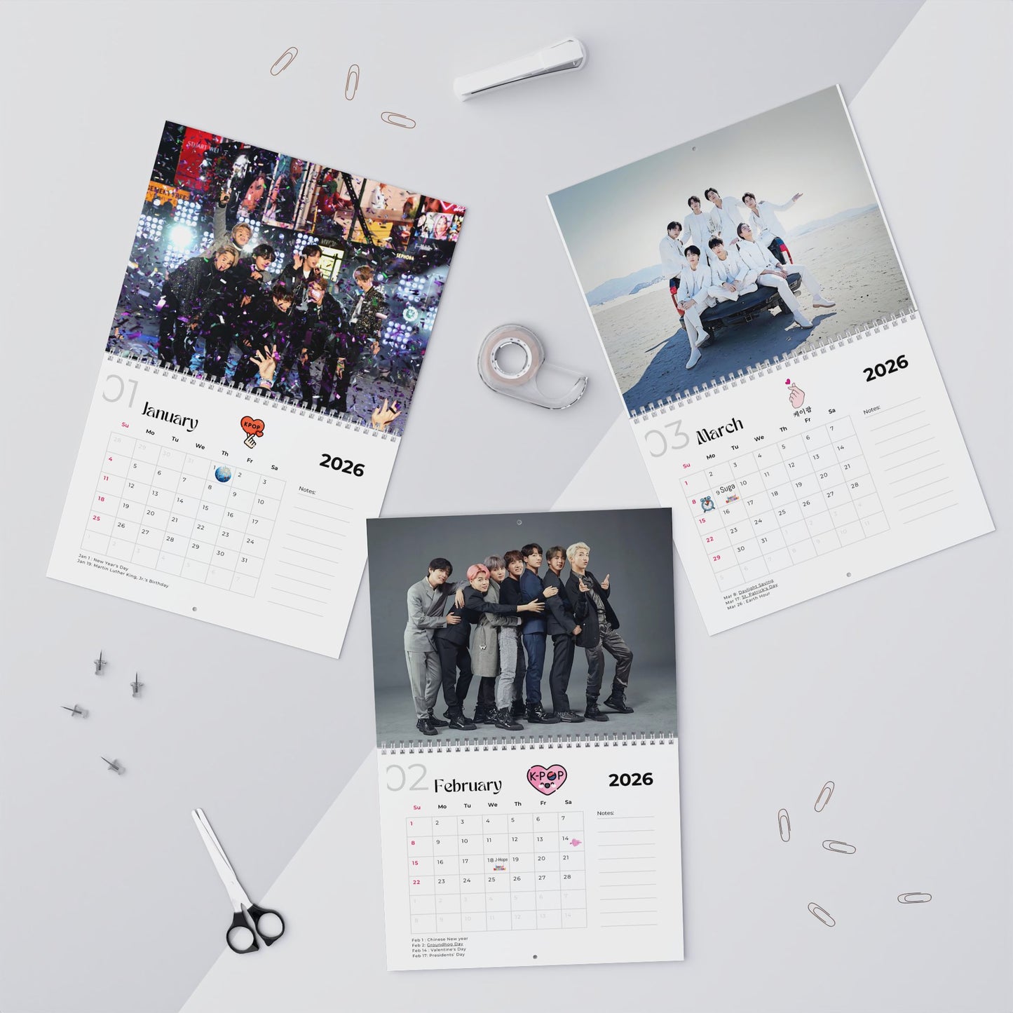 BTS 2026 Wall Calendar Monthly Planner KPop Gift