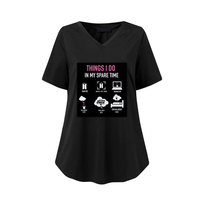 BTS Things I Do In My Spare Time Women's Short Sleeve V-Neck T-Shirt in 3 color options- Great KPop gift!
