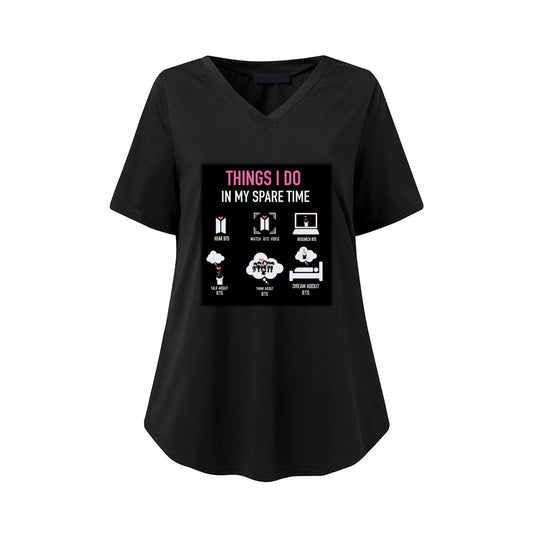BTS Things I Do In My Spare Time Women's Short Sleeve V-Neck T-Shirt in 3 color options- Great KPop gift!