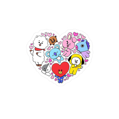 BTS BT21 In A Heart Vinyl Decals, Fun Stickers - Water, UV and Scratch Resistant!