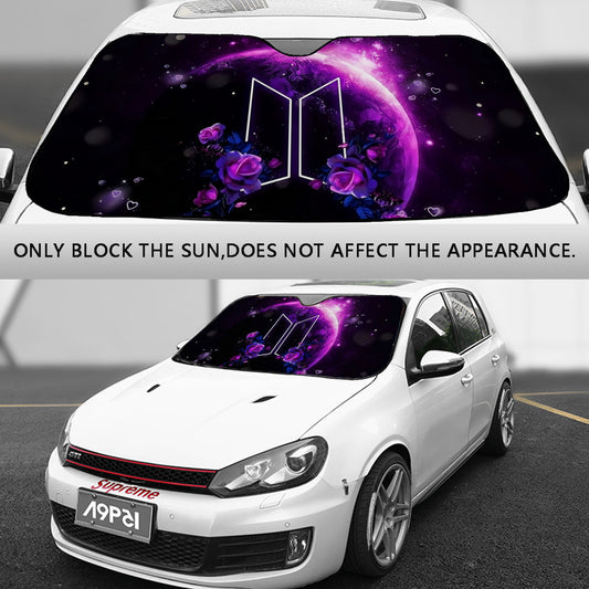 BTS Car Windshield Sun Shade - Purple Galaxy with Logo - BT21 Car Sun Shade- Gift for Army Car Sunshade BTS - K-Pop Car Accessories