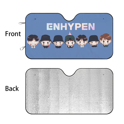 Enhypen Logo - Engene Car Sun Shade - Kpop gift, Blue Car Sunshade, K-Pop Inspired Car Windshield Accessories - Blue Background