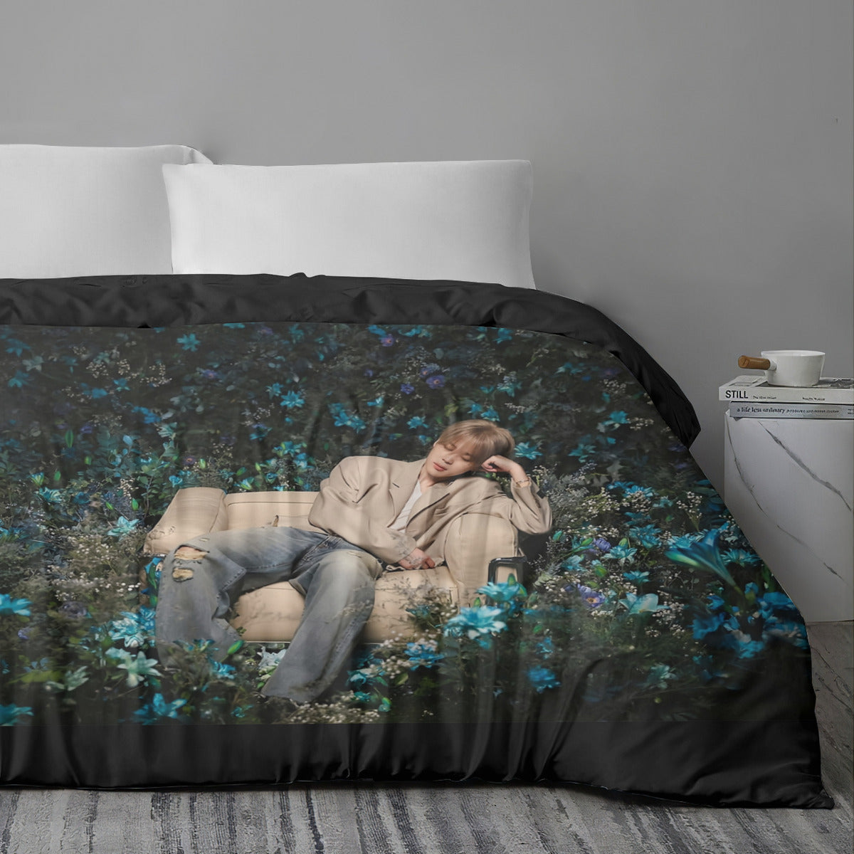 BTS Jimin Garden Photo Shoot Quilt Cover Four-Piece Set - Quilt cover, 2 Pillowcases and 1 Bed Sheet - ARMY bedroom decor! Blanket and sheet set