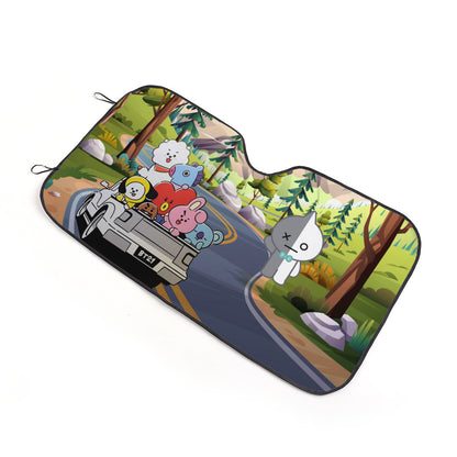 BT21 On The Road! Car Sun Shade - BT21 Car Sun Shade - Windshield Cover Visor - Gift for Bangtan Fan, Army Car Sunshade BTS