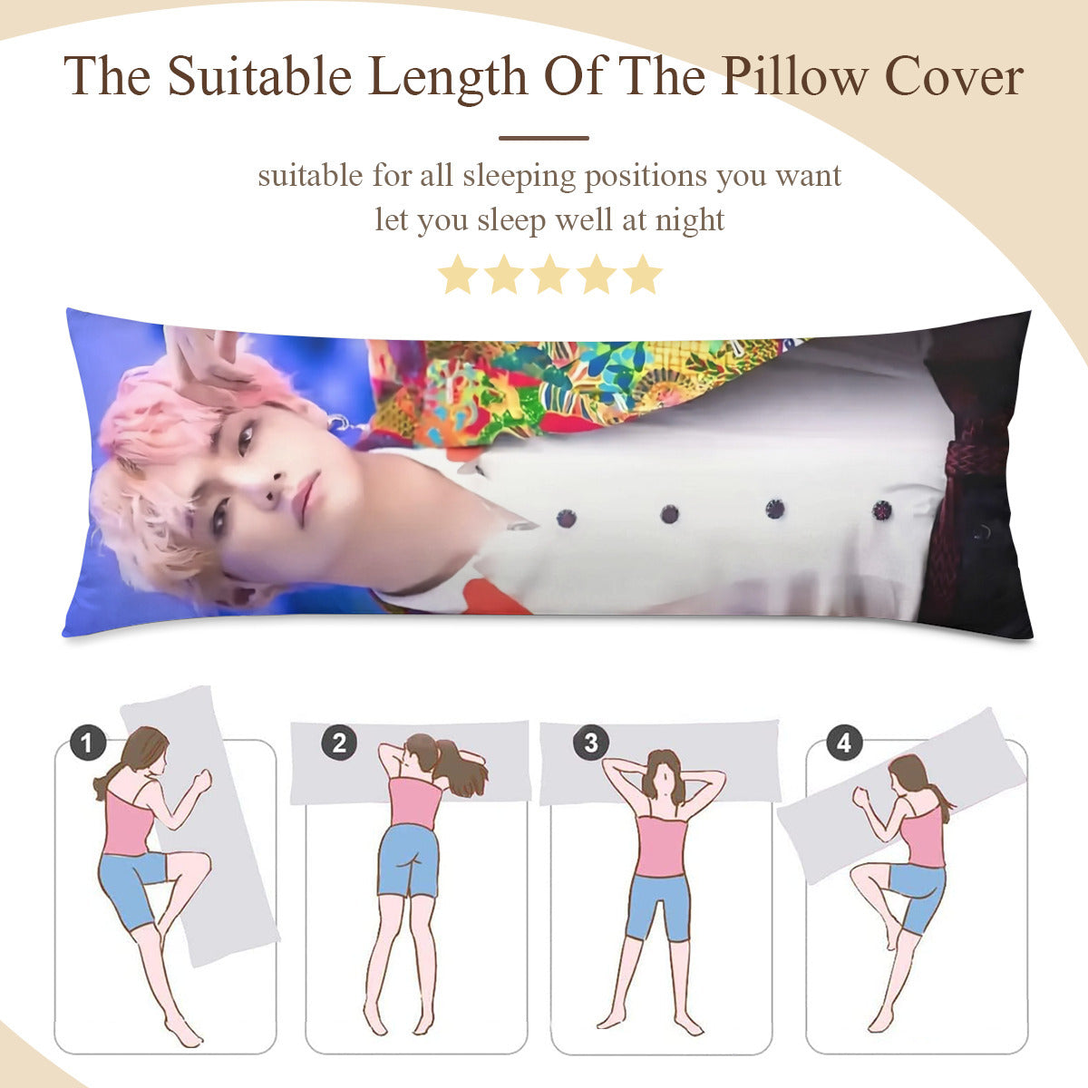 BTS V Body Pillow Case - 3 Sizes - BTS V full size pillow case - BTS Taehyung double sided pillow case