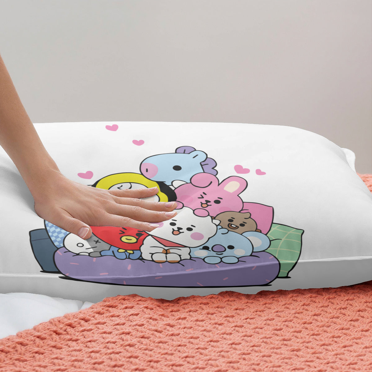 BTS BT21 - Quilt Cover Four-Piece Set - Quilt cover, 2 Pillowcases and 1 Bed Sheet - ARMY bedroom decor! Blanket and sheet set
