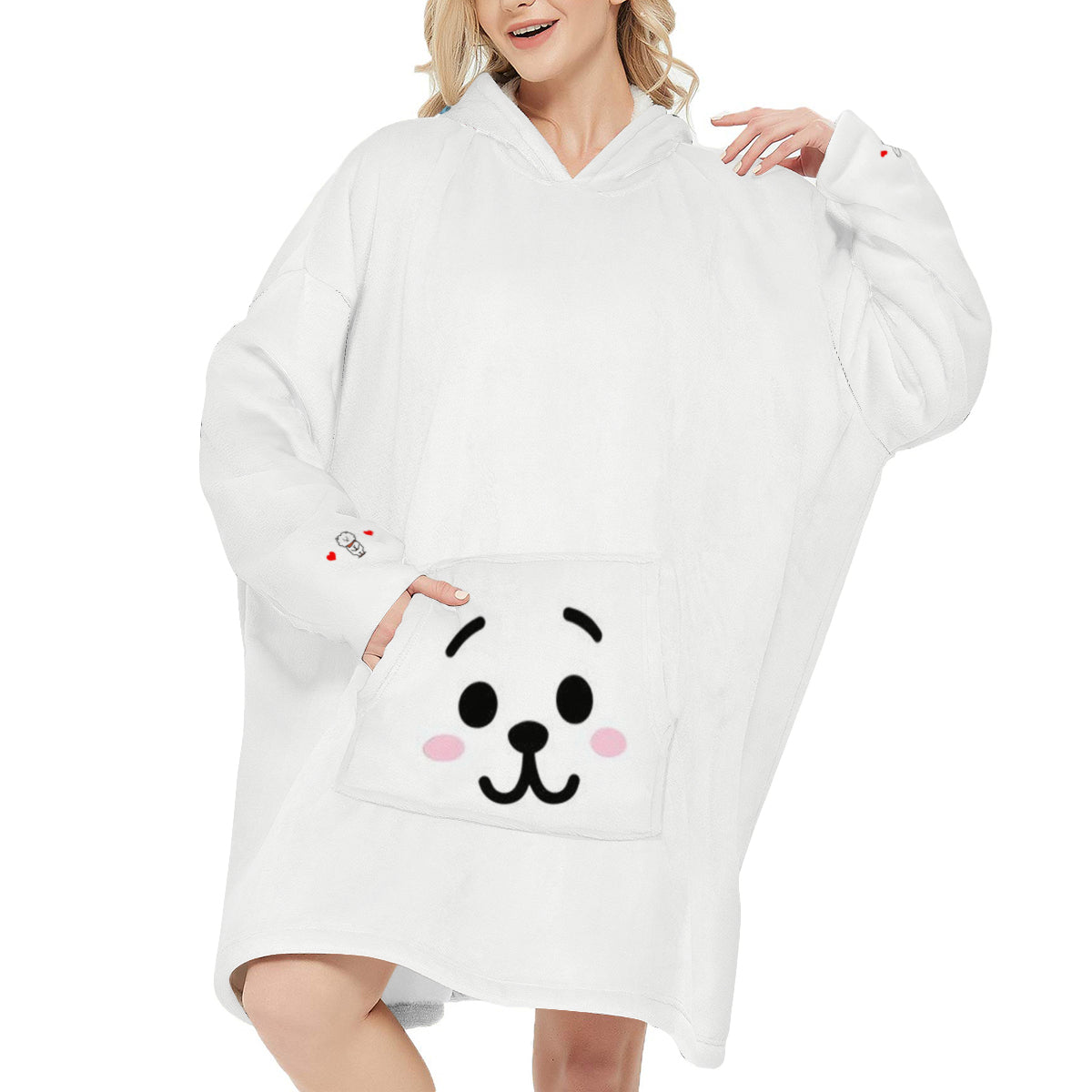 BTS BT21 RJ Snug Hoodie Oversized  - Hoodie Oversized - Wearable Blanket Hoodie - Blanket Hoodie Fleece Blanket Hoodie