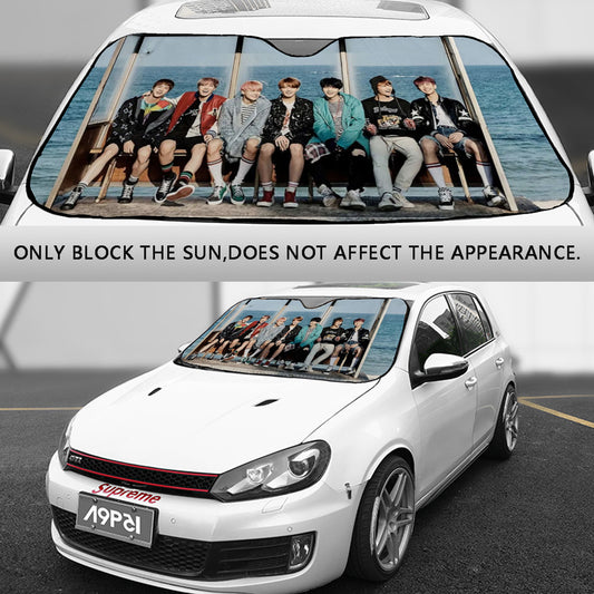 BTS Car Sun Shade - Hyangho Beach Bus Stop - BT21 Car Windshield Sun Shade - Gift for Bangtan Fan, Army Car Sunshade BTS - K-Pop