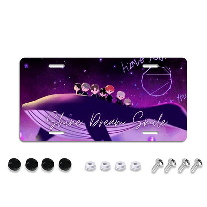 BTS Bt21 mikrokosmos Shine Dream Smile Whale vanity plate - BTS License Plate Frame -  Army Bangtan car accessories - BTS Vanity plate