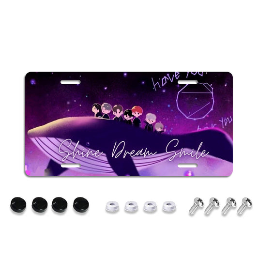 BTS Bt21 mikrokosmos Shine Dream Smile Whale vanity plate - BTS License Plate Frame -  Army Bangtan car accessories - BTS Vanity plate