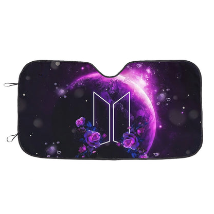 BTS Car Windshield Sun Shade - Purple Galaxy with Logo - BT21 Car Sun Shade- Gift for Army Car Sunshade BTS - K-Pop Car Accessories