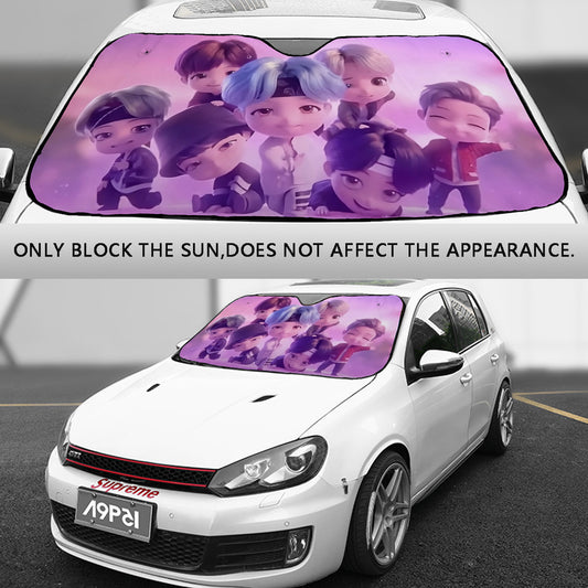 BTS Tiny Tan Car Sun Shade - OT7  BT21 Car Sun Shade- Gift for Army Car Sunshade BTS - K-Pop Inspired Car Windshield Accessories