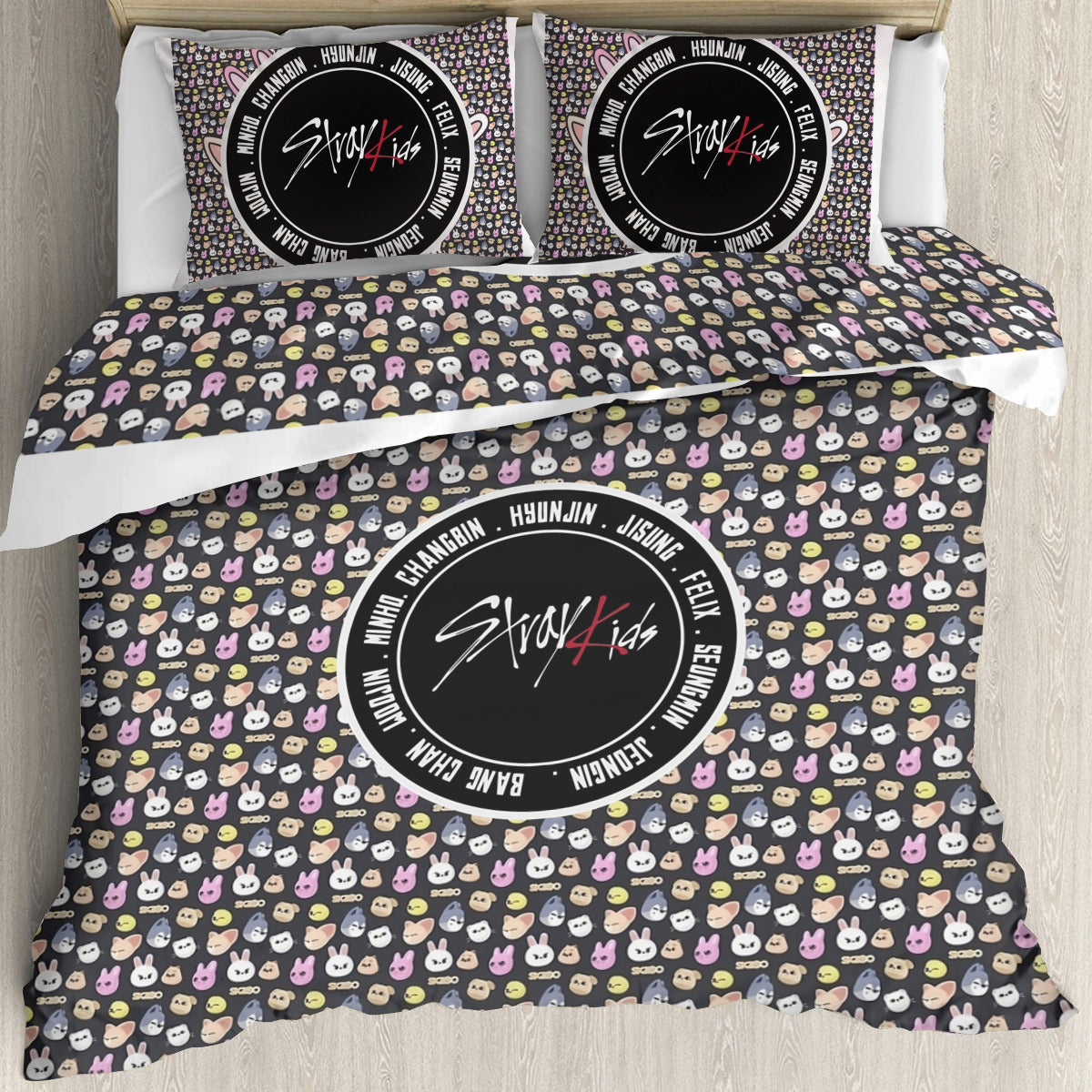 Stray Kids Skzoo Quilt Cover Three-Piece Set - Quilt cover and 2 Pillowcases - bedroom decor! Comforter cover / duvet and pillow set