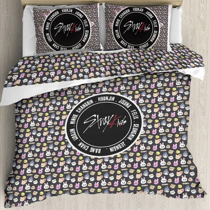 Stray Kids Skzoo Quilt Cover Three-Piece Set - Quilt cover and 2 Pillowcases - bedroom decor! Comforter cover / duvet and pillow set