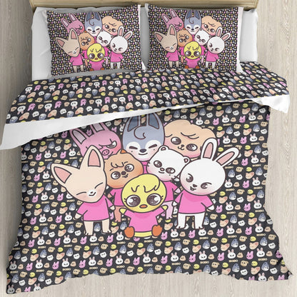 Stray Kids Skzoo Quilt Cover Three-Piece Set - Quilt cover & 2 Pillowcases! Duvet / Comforter Cover and pillowcase set