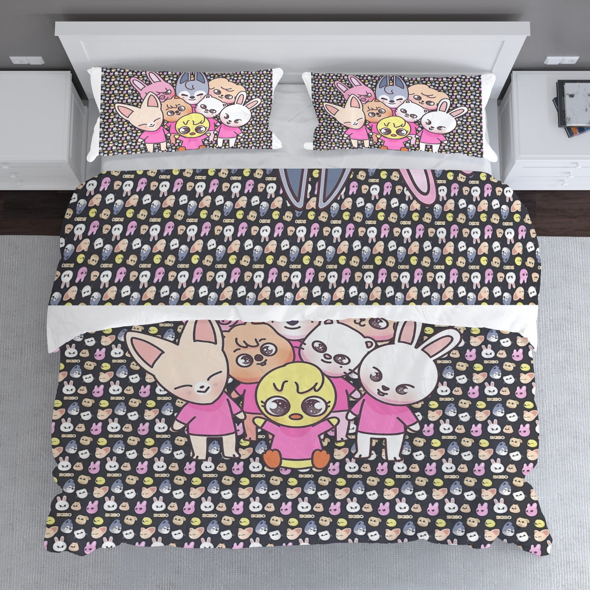 Stray Kids Skzoo Quilt Cover Three-Piece Set - Quilt cover & 2 Pillowcases! Duvet / Comforter Cover and pillowcase set